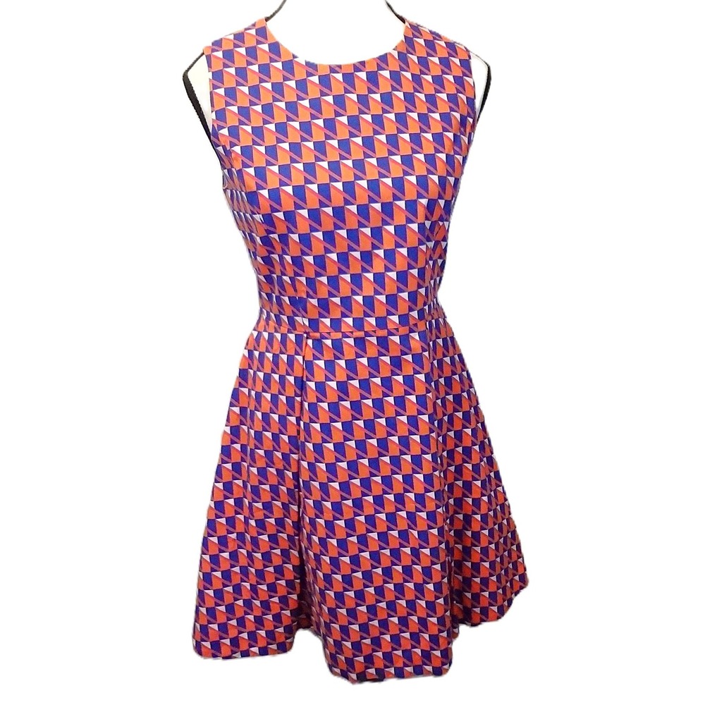 Kate Spade Saturday Dress Size 4 Fit &‎ Flare Geometric Orange Blue White